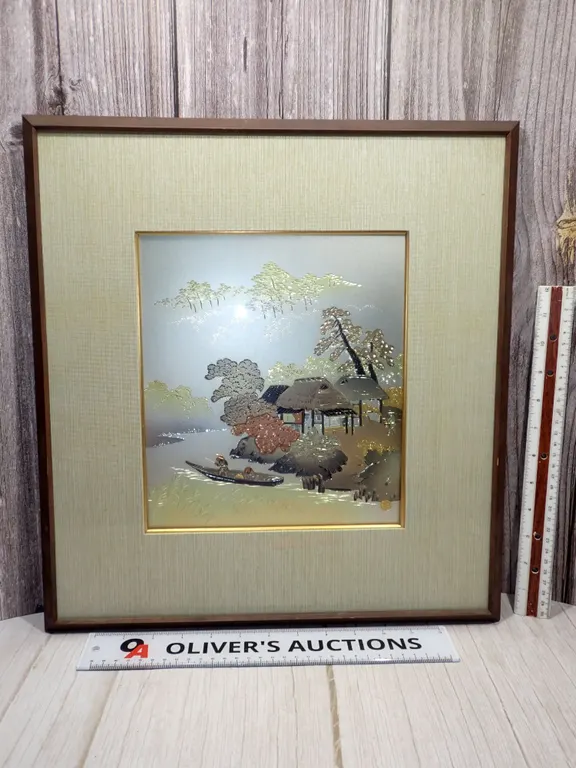 Vintage Japanese Chokin Gilt Metal Engraving Art, Signed with Golden Seal