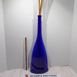 Vintage Mid-Century Modern Cobalt Blue Blown Glass Flattened Floor Vase