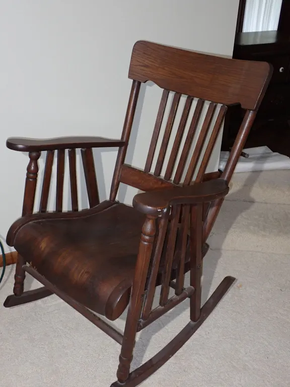Antique Mission Style Oak Rocking Chair with Slatted Backrest