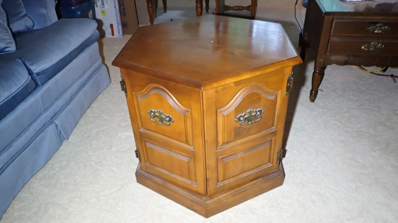 Vintage Traditional Hexagonal Commode Accent Table with Double Door Cabinet