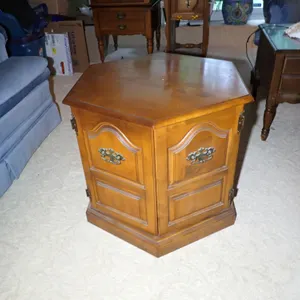Vintage Traditional Hexagonal Commode Accent Table with Double Door Cabinet