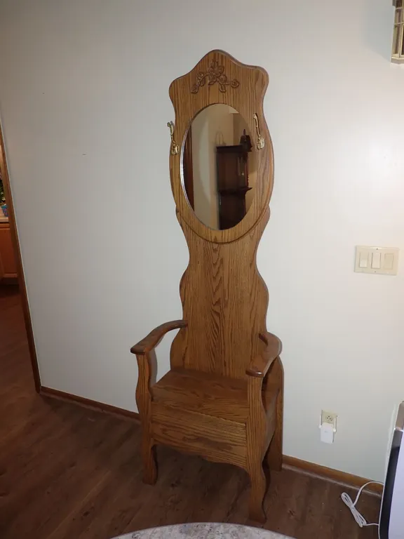 Vintage Schulz Furniture Handcrafted Solid Oak Hall Tree Bench with Mirror and Storage