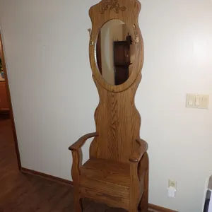 Vintage Schulz Furniture Handcrafted Solid Oak Hall Tree Bench with Mirror and Storage
