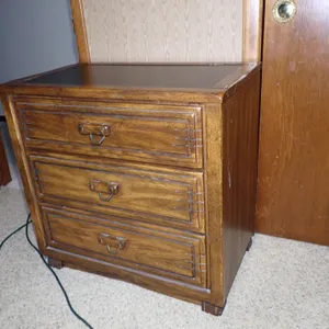 Vintage Mid-Century Brutalist Oak 3-Drawer Nightstand with Laminate Inset Top
