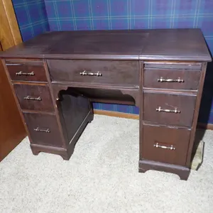 Vintage Mid-Century Mahogany Slant-Front Typewriter Desk with Mechanical Drop-Lift