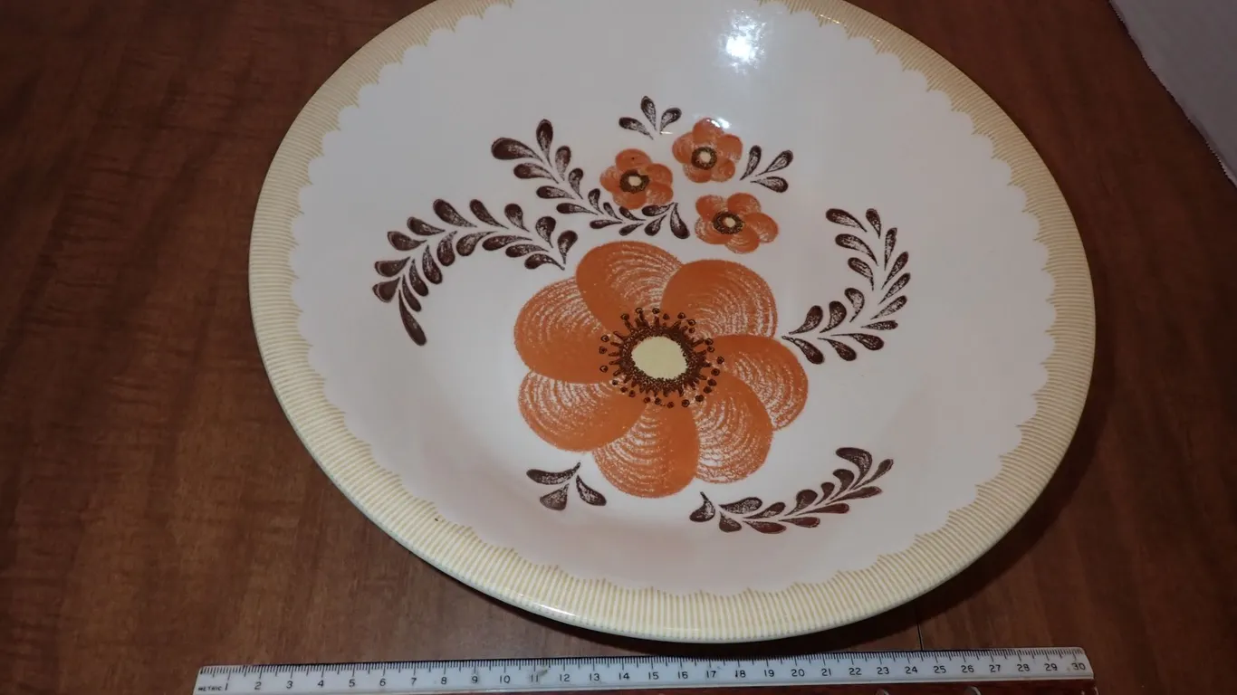 Vintage Royal China by Jeannette 12-Inch "Orange Flowers" Ironstone Serving Bowl