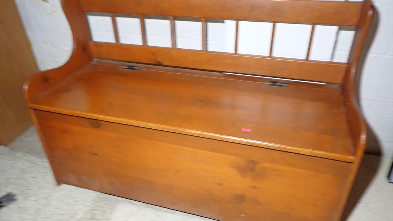 Vintage 44" Country Pine Deacon Bench with Flip-Top Storage Chest