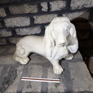 Vintage Mid-Century Ceramic Plaster Basset Hound Life-Size Dog Statue