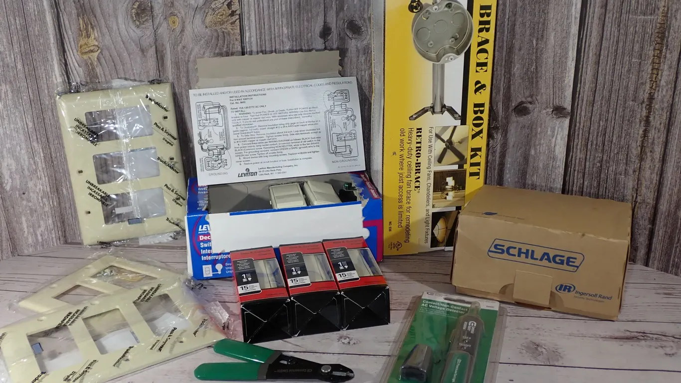 Raco Ceiling Brace Kit, Commercial Electric Tester & Leviton Switch Supply Lot