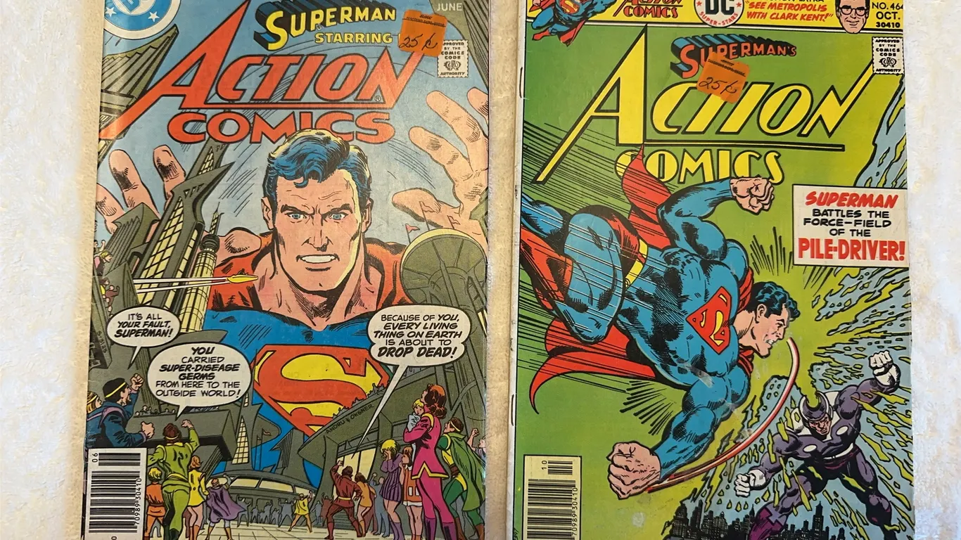 Pair of Action comics #464 and 496