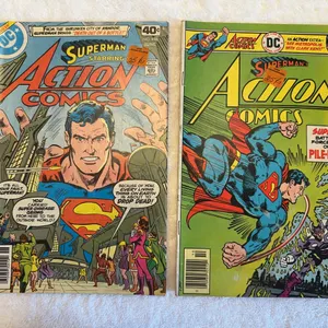 Pair of Action comics #464 and 496