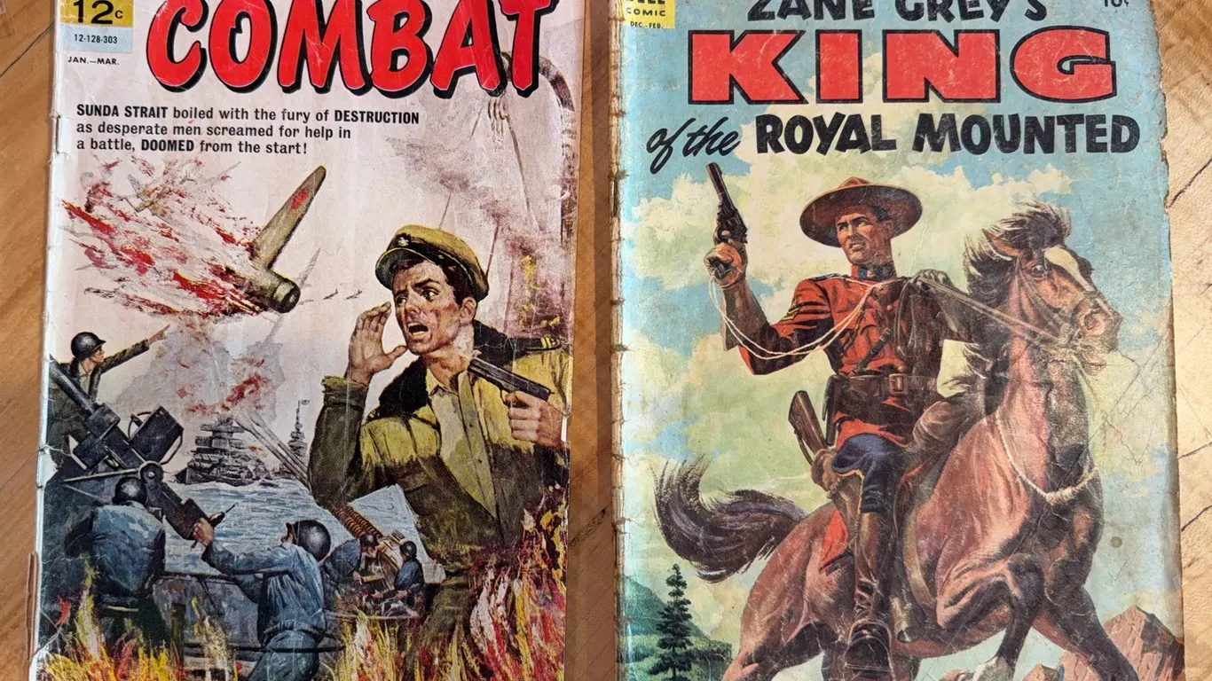 Pair of vintage comics. Includes wartime stories about Combat and Zane Gray's King of the Royal Moun