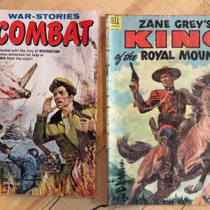 Pair of vintage comics. Includes wartime stories about Combat and Zane Gray's King of the Royal Moun