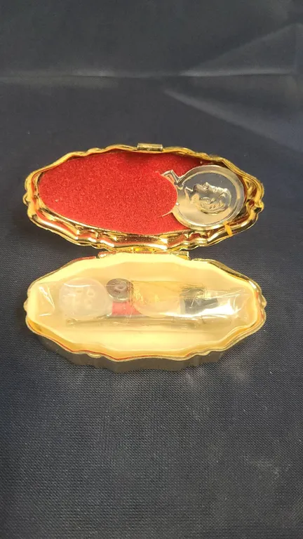 Hinged Floral Enamel Oval Trinket Box with Gold-Tone Finish and Red Velour Interior, Made in Hong Ko