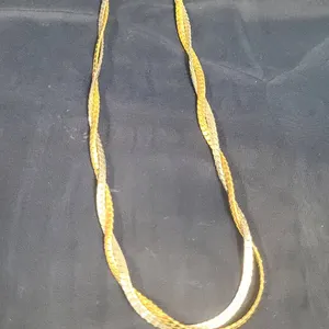 Avon Gold Tone and Silver Tone Twisted Herringbone Necklace with Textured Fold-Over Clasp Accents (S