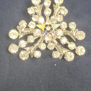 Order of the Eastern Star Rhinestone Pin Brooch with Colored Star Emblem and Silver-Tone Setting, 2