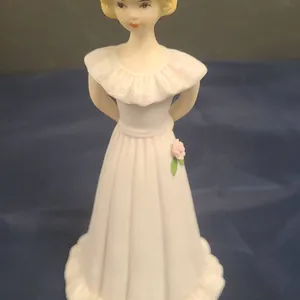 Enesco Growing Up Birthday Girls Porcelain Figurine Blonde Girl with Pink Flower and Gold 13 Accent