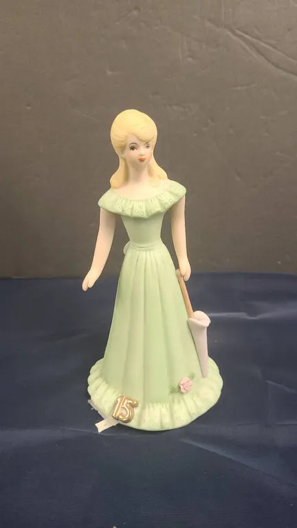 Growing Up Girls 15th Birthday Porcelain Figurine by Enesco, Blonde Girl with Bouquet Accents, DA358