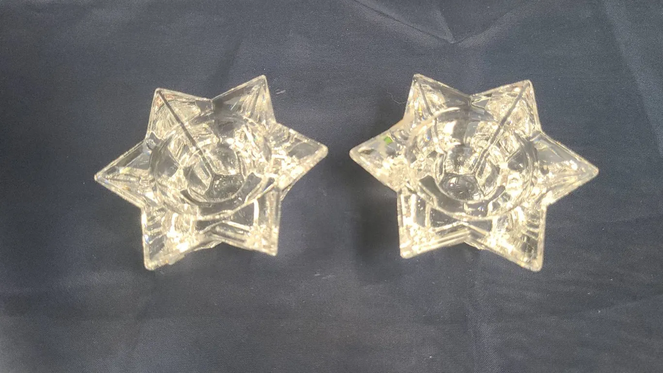 Villeroy & Boch Clear Crystal Star-Shaped Candle Holders, Set of 2, Modern Design Glassware Decor