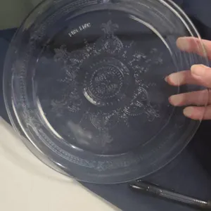Fire-King Clear Glass Pie Plate with Ornate Pressed Pattern and Decorative Rim Details, Marked on In