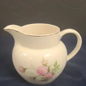 E.R. American Art Ware Porcelain Creamer with Pink Floral Design and Gold Trim Decoration, Marked Ba