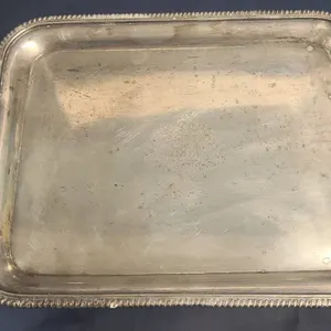 International Silver Co. Rectangular Silver Plate Tray with Embossed Crest and Decorative Edge Trim