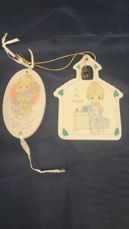Enesco Precious Moments Ceramic Hanging Plaques: 'To My Teacher' 1992 & 'Bless Your Own Day' 2001