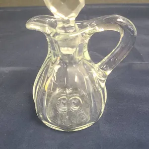Clear Pressed Glass Cruet with Faceted Stopper and Handle, Classic Decanter Form, No Measurements Li