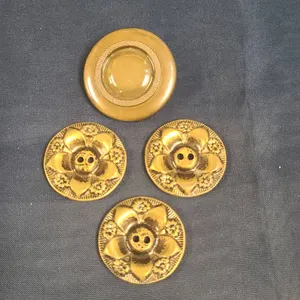 Four Vintage Brass Buttons, One Large Plain and Three Floral Two-Hole Designs, Gold Tone Finish