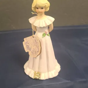 Enesco Growing Up Birthday Girls Porcelain Figurine Blonde Girl Age 5 with Original Tag and Markings