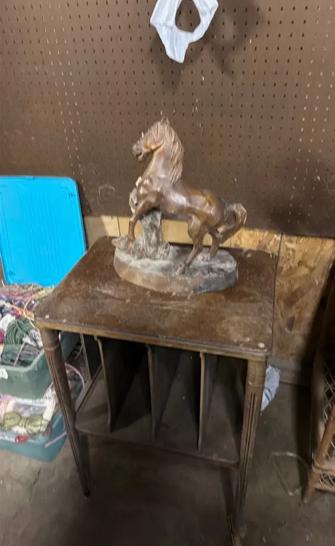 Wooden Table with Horse Sculpture