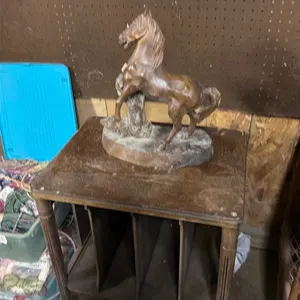 Wooden Table with Horse Sculpture