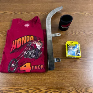 Honda CB750 Chopper Shirt, Performance Spark Plugs, Beer Koozie, and Chain Guard