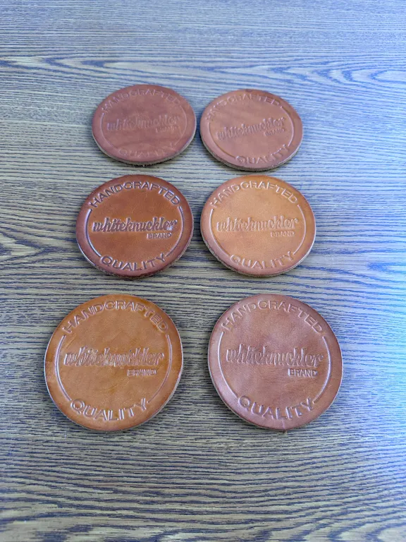 White Knuckler Leather Coaster Set