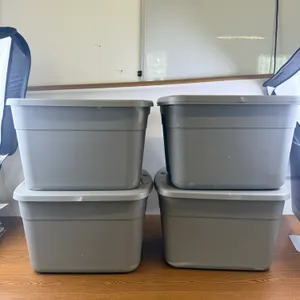 NICE GRAY STORAGE BIN WITH LIDS