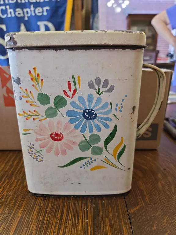 Ransburg MCM Floral Tin Canister Large pitcher
