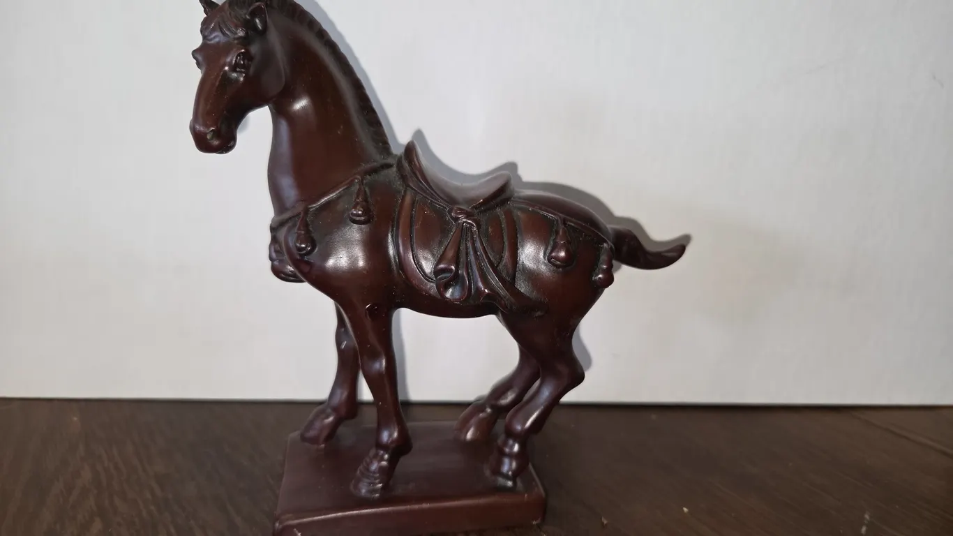 Chinese Horse Sculpture Carved Red Vintage Sou Shan Stoneware