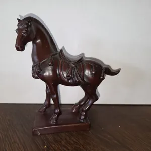Chinese Horse Sculpture Carved Red Vintage Sou Shan Stoneware
