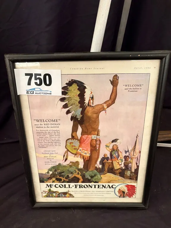 FRAMED ADVERTISEMENT BY MCCOLL-FRONTENAC OIL COMPANY