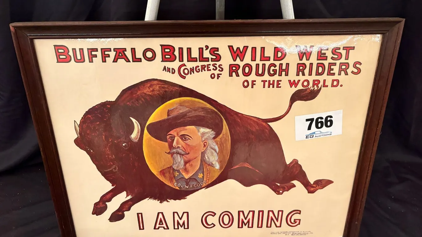 FRAMED PROMOTIONAL POSTER OF BUFFALO BILL'S WILD WEST AND CONGRESS OF ROUGH RIDERS OF THE WORLD