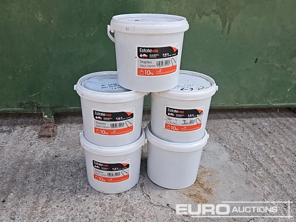 Unused Buckets of Fencing Staples (5 of)