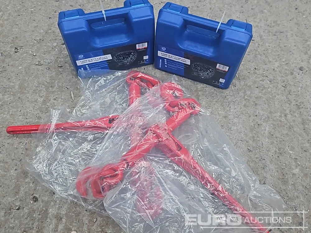 Unused 3/8" x 14' Utility Chain (2 of), 3/8"-1/2" Load Binders (2 of)
