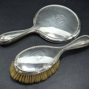 BIRKS STERLING VANITY HAND MIRROR & BRUSH SET