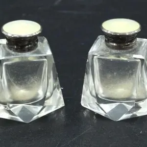 4 STERLING TOP CUT GLASS SALT & PEPPER SHAKERS