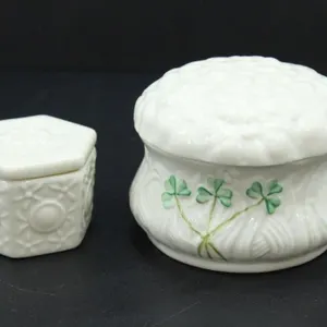 BELEEK PORCELAIN TWO LIDDED BOXES