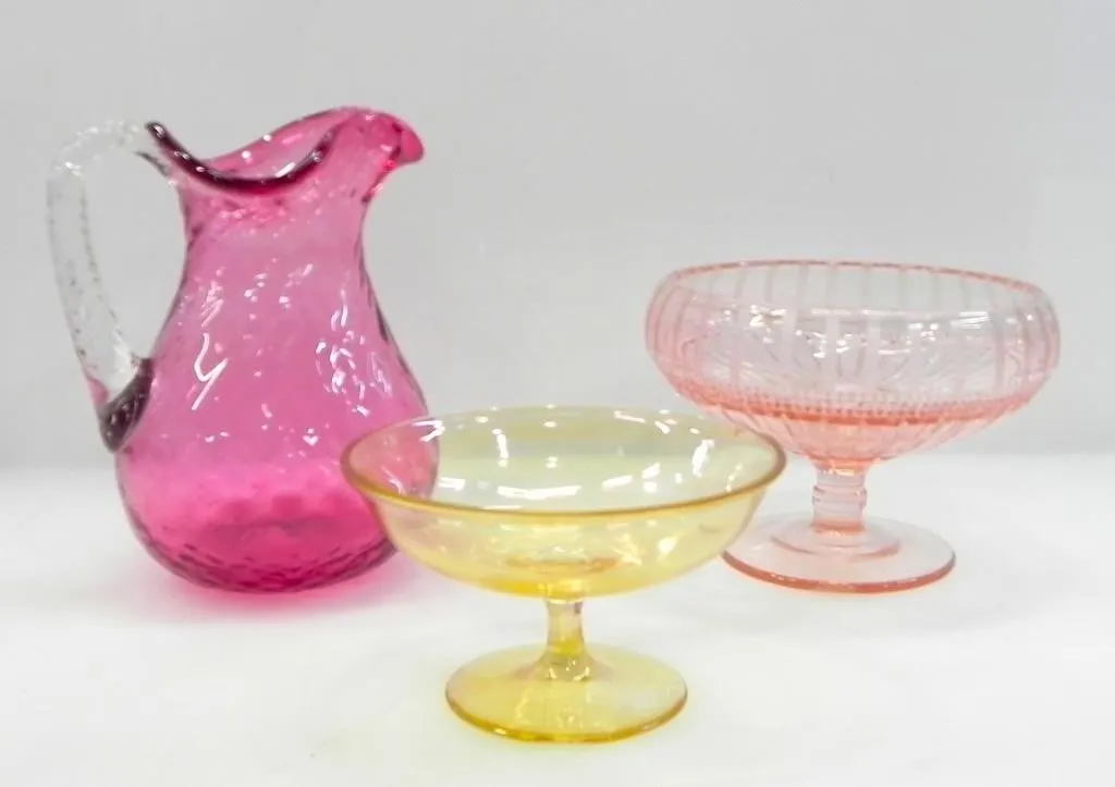 VINTAGE HAND-BLOWN CRANBERRY ART GLASS PITCHER