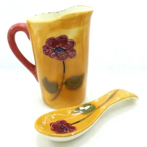 YELLOW HANDPAINTED JUG & SPOON REST CHRISTRIG