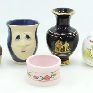 ASSTD MINIATURE CUPS, BUD VASES & WHISKEY JUGS
