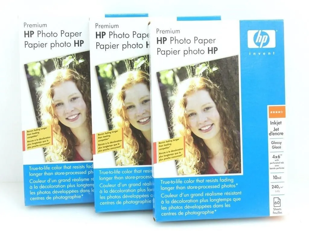 3 HP GLOSSY 4X6 60 PHOTO PAPER PACKS