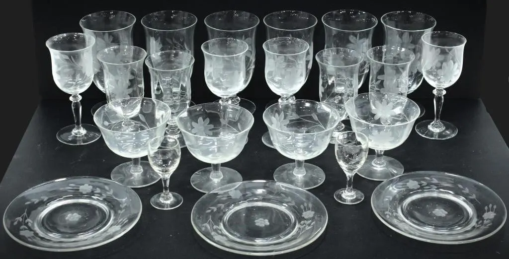 SET ETCHED FLORAL & HERB GLASSWARE DRINKING SET
